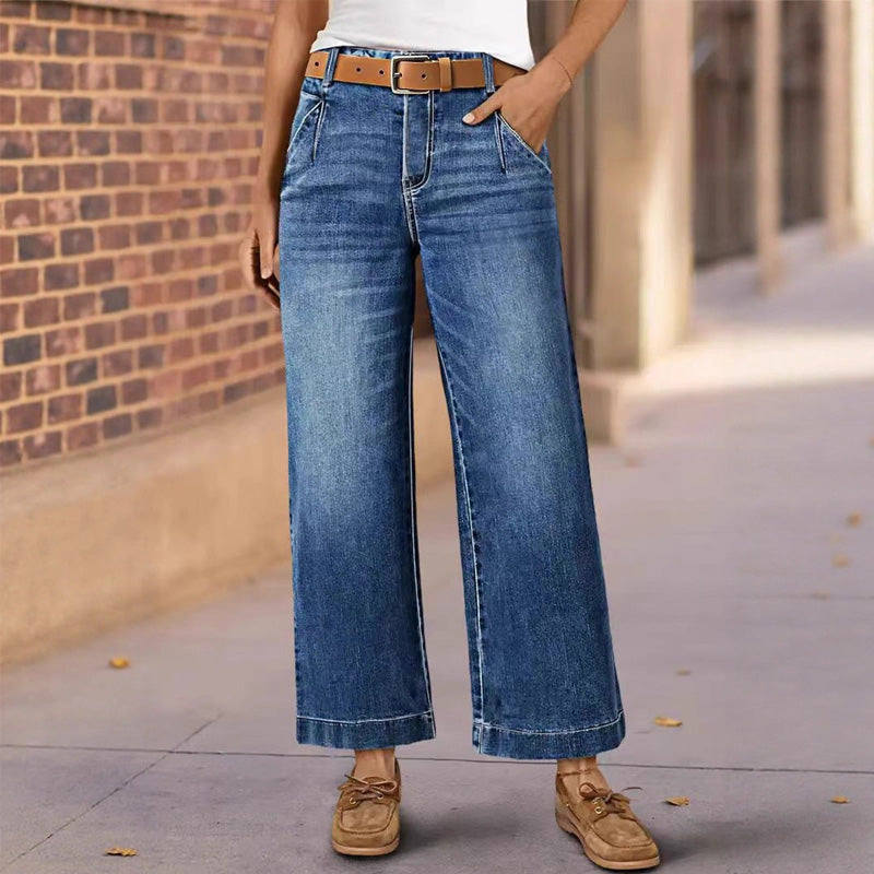 👖Damenjeans mit hoher Taille und geradem Bein✨