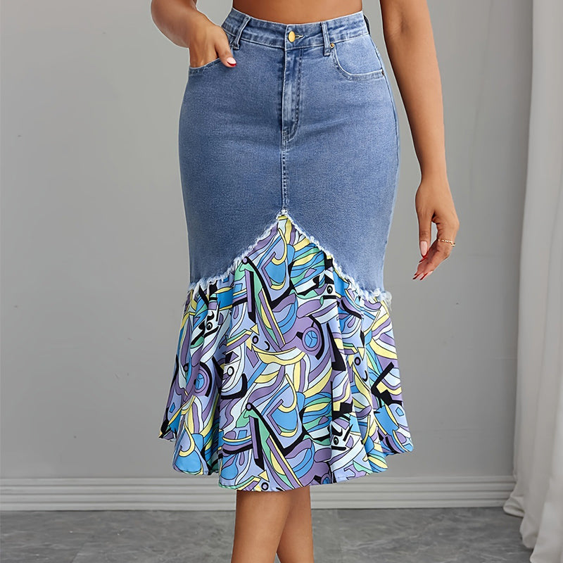 🧜‍♀️ Hochtaillierter Jeans-Meerjungfrauenrock für Damen – figurbetonend & elegant