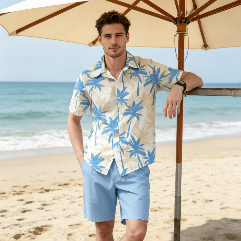 Herren Tropendruck Hemd & Shorts Set