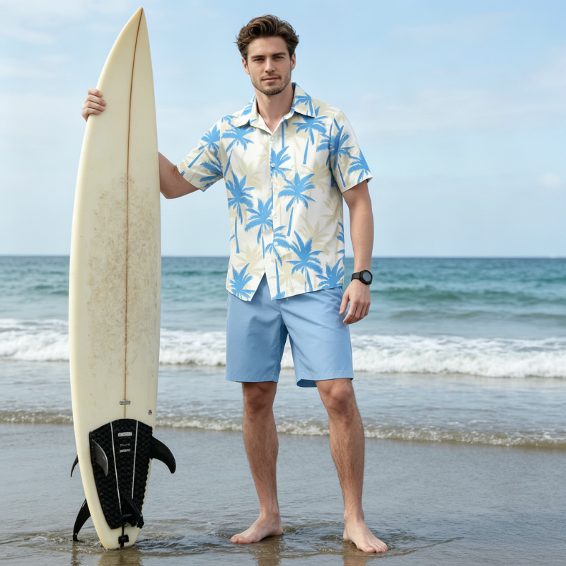 Herren Tropendruck Hemd & Shorts Set