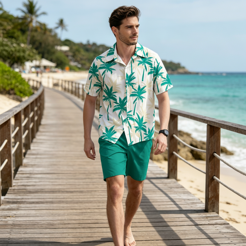 Herren Tropendruck Hemd & Shorts Set