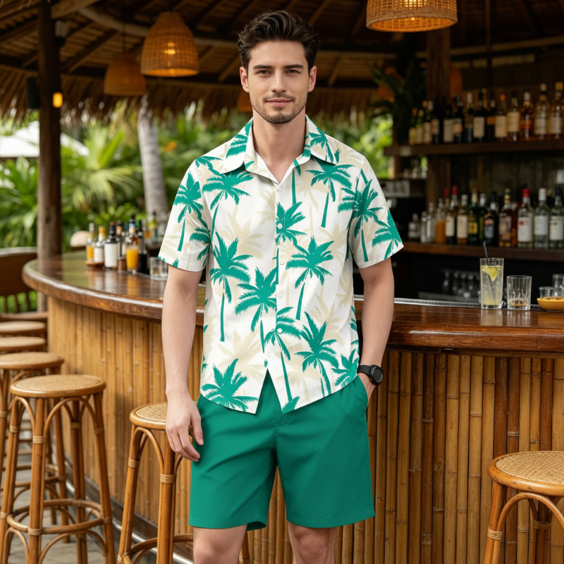 Herren Tropendruck Hemd & Shorts Set