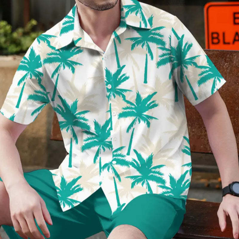 Herren Tropendruck Hemd & Shorts Set