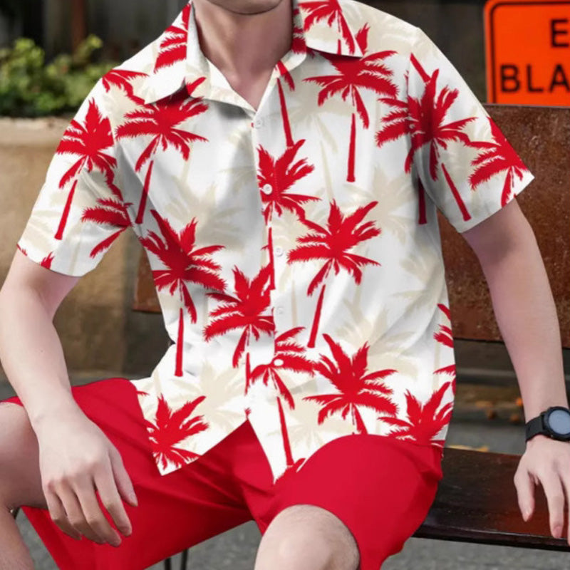 Herren Tropendruck Hemd & Shorts Set