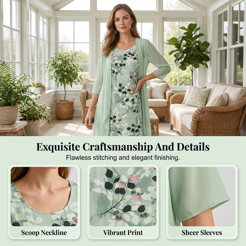 Elegantes 2-teiliges Set aus Chiffonkleid und Strickjacke für Damen