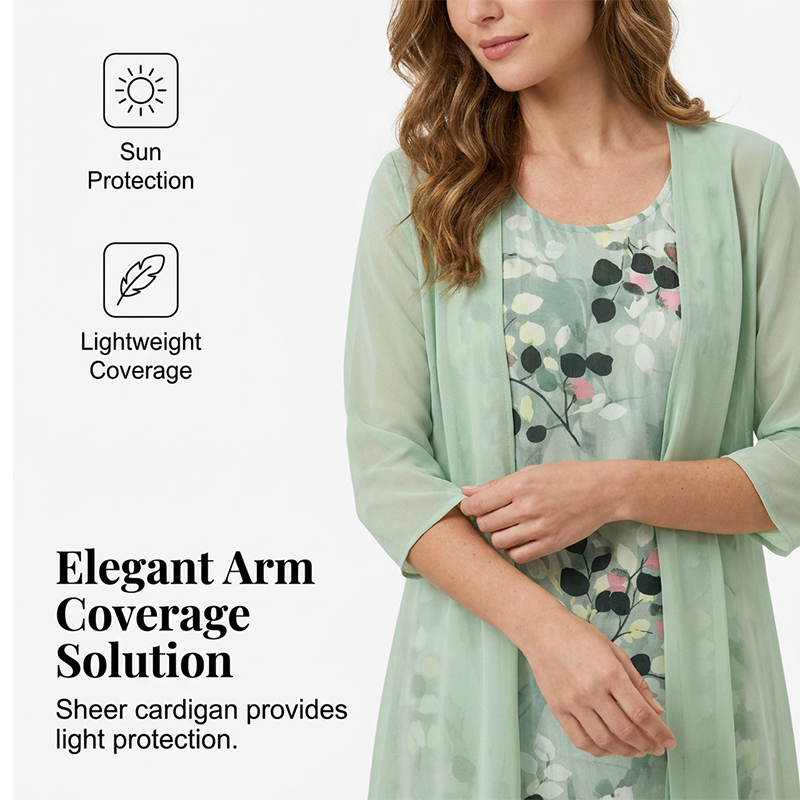 Elegantes 2-teiliges Set aus Chiffonkleid und Strickjacke für Damen
