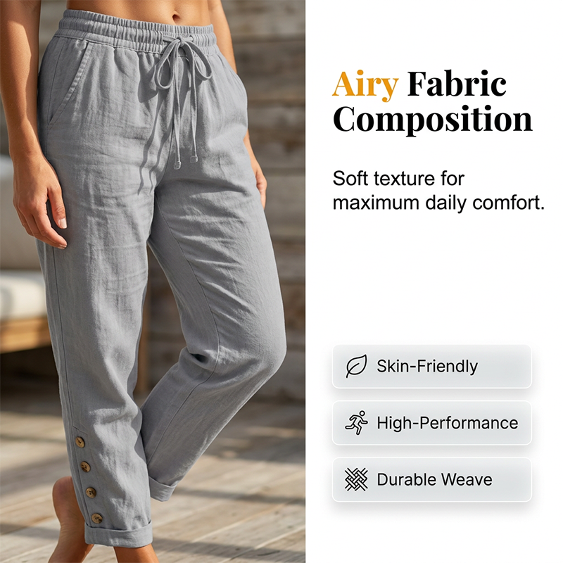 🌺50% Rabatt !Damenhose mit Kordelzug in der Taille und geknöpften Knöchelabschlüssen