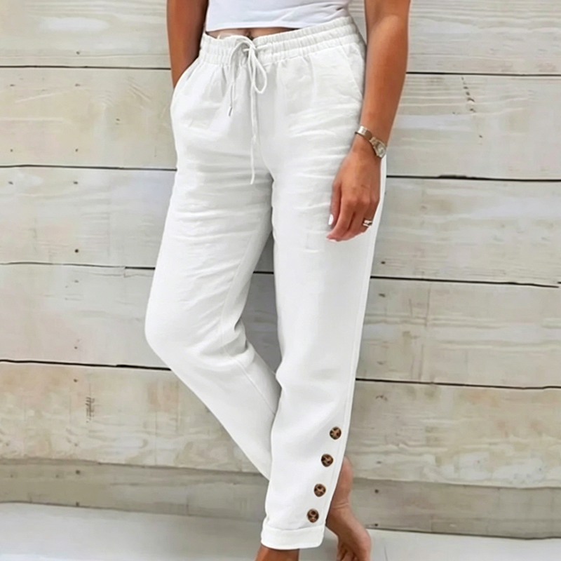 🌺50% Rabatt !Damenhose mit Kordelzug in der Taille und geknöpften Knöchelabschlüssen