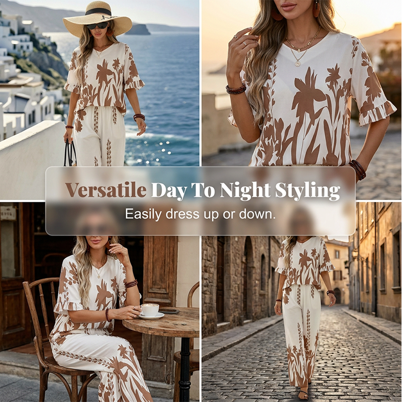 🌺Elegantes 2-teiliges Damen-Set: Oberteil und Hose mit Blumenmuster