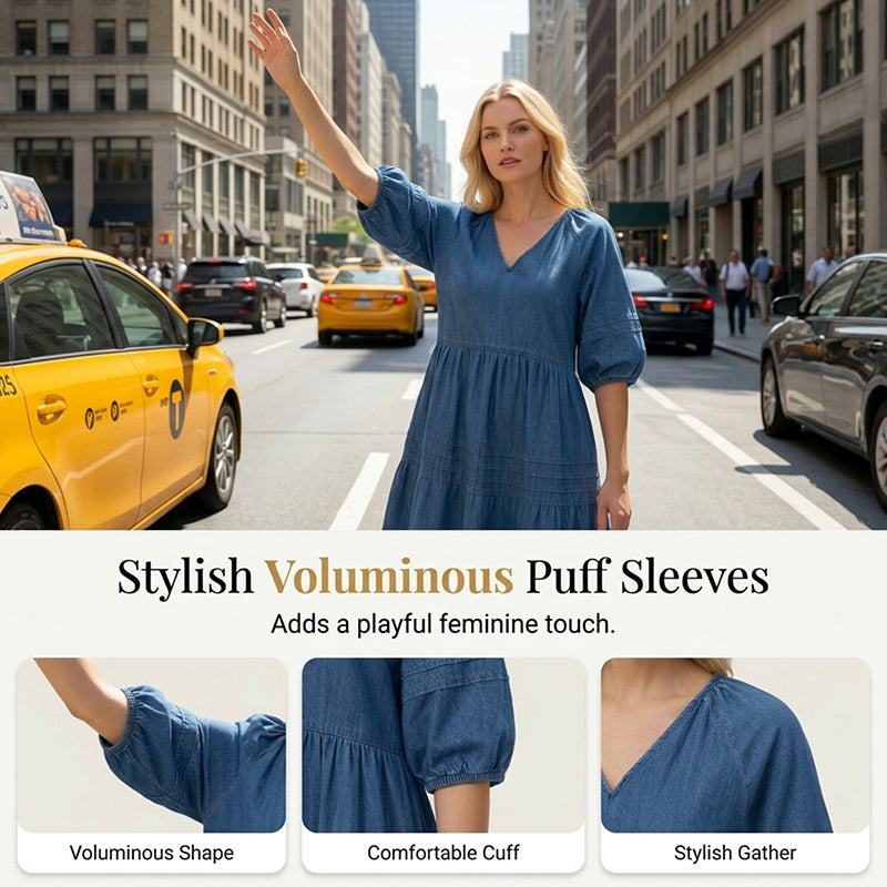 Damen lässiges Denim-Kleid mit lockerer Passform