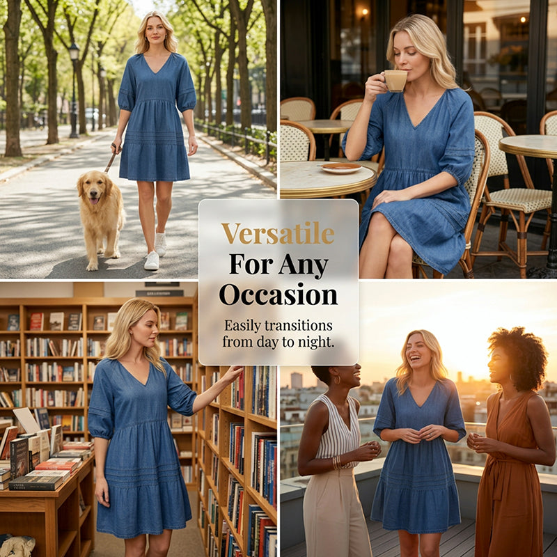 Damen lässiges Denim-Kleid mit lockerer Passform