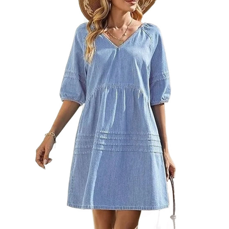 Damen lässiges Denim-Kleid mit lockerer Passform