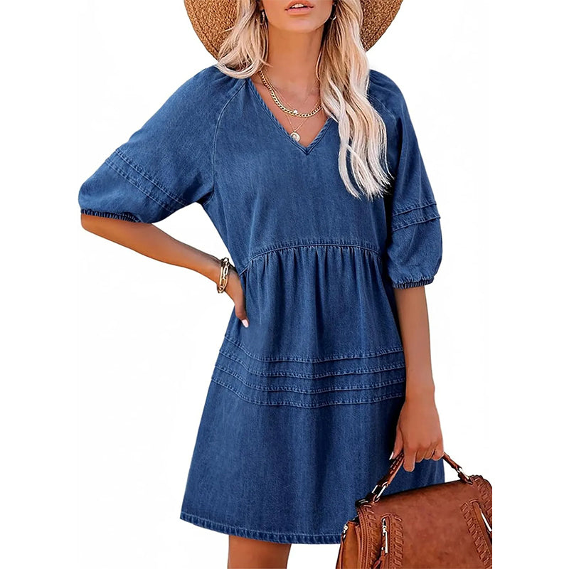 Damen lässiges Denim-Kleid mit lockerer Passform