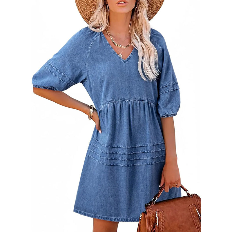 Damen lässiges Denim-Kleid mit lockerer Passform