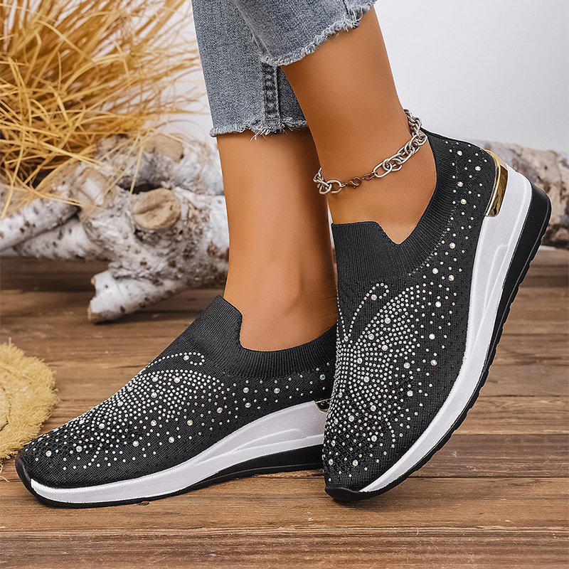 Damen-Slip-On-Sneaker mit Strasssteinen und Schmetterlingsmotiv
