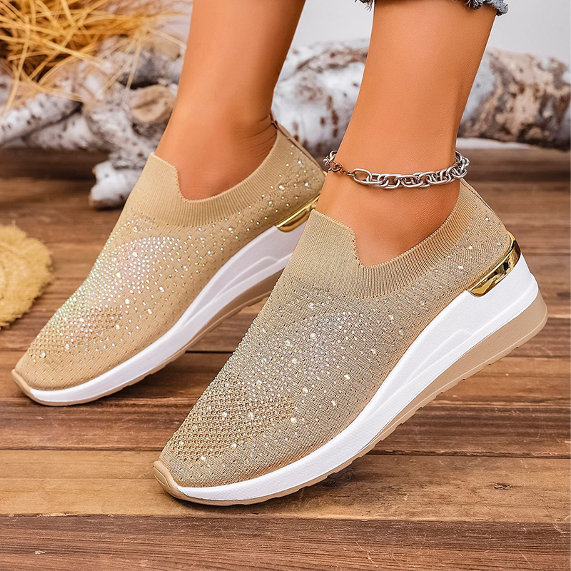 Damen-Slip-On-Sneaker mit Strasssteinen und Schmetterlingsmotiv