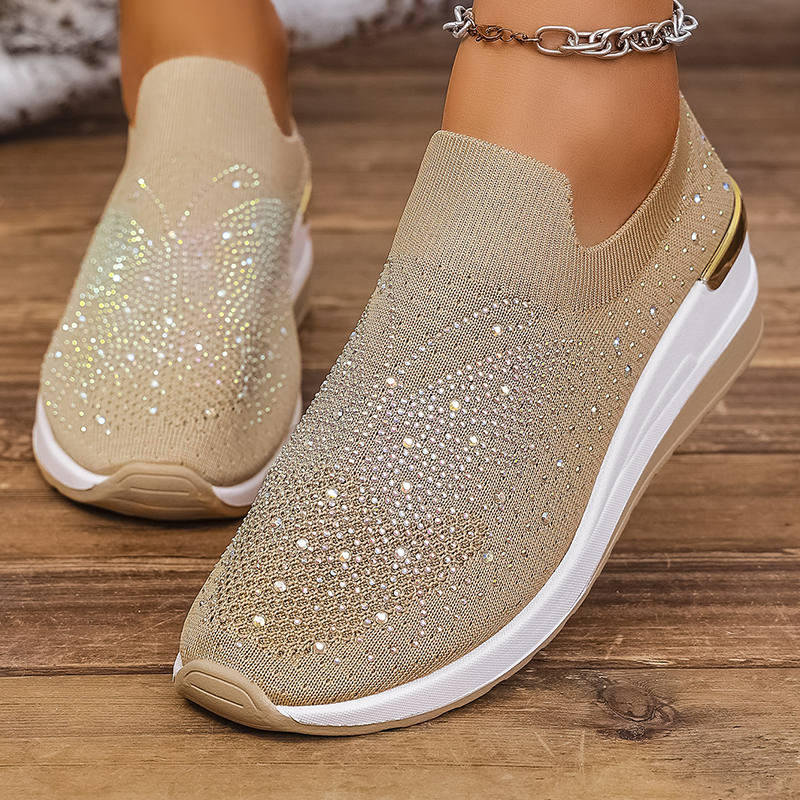 Damen-Slip-On-Sneaker mit Strasssteinen und Schmetterlingsmotiv