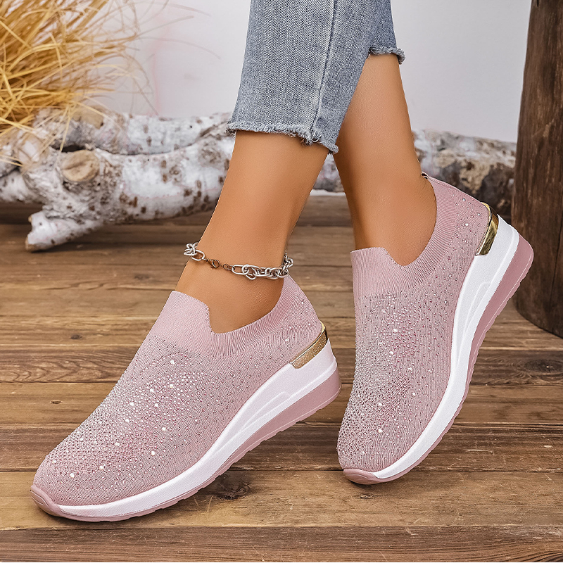 Damen-Slip-On-Sneaker mit Strasssteinen und Schmetterlingsmotiv