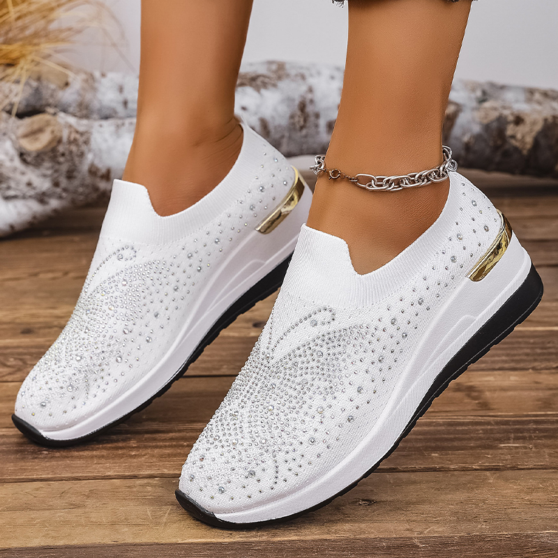 Damen-Slip-On-Sneaker mit Strasssteinen und Schmetterlingsmotiv
