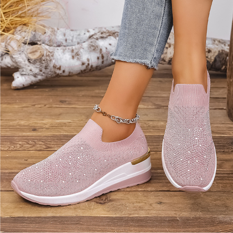 Damen-Slip-On-Sneaker mit Strasssteinen und Schmetterlingsmotiv