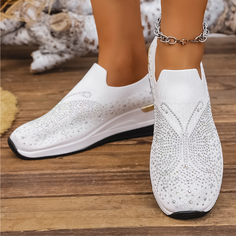 Damen-Slip-On-Sneaker mit Strasssteinen und Schmetterlingsmotiv
