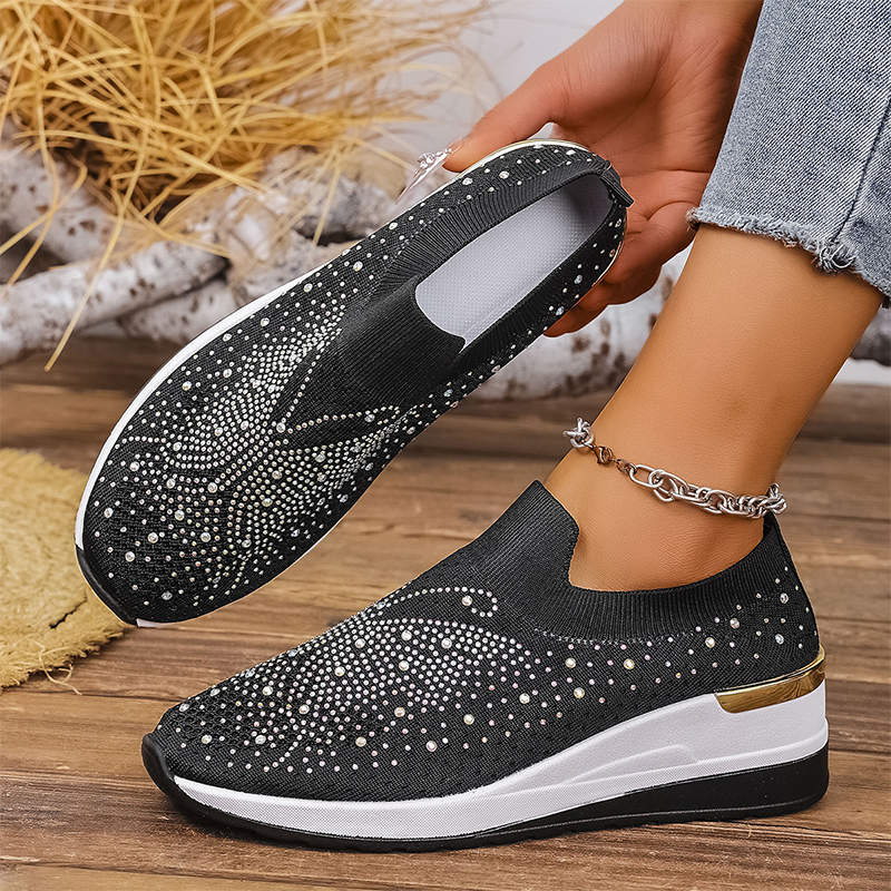 Damen-Slip-On-Sneaker mit Strasssteinen und Schmetterlingsmotiv