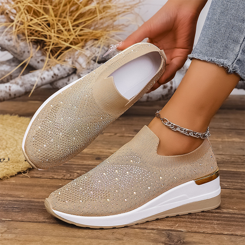 Damen-Slip-On-Sneaker mit Strasssteinen und Schmetterlingsmotiv