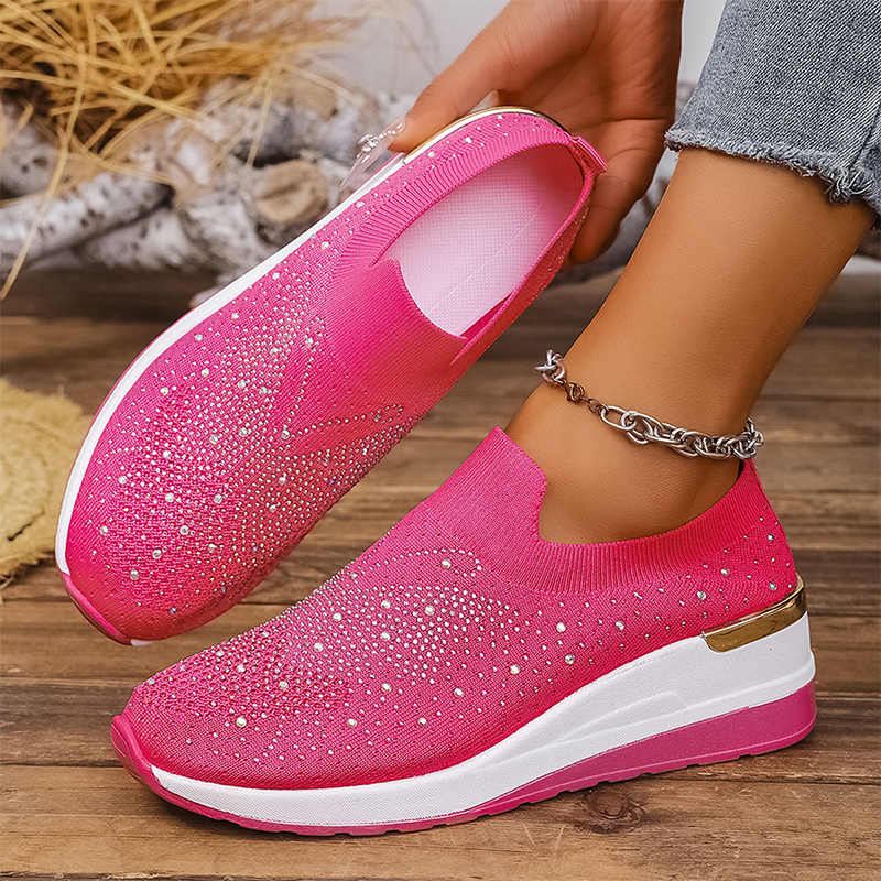 Damen-Slip-On-Sneaker mit Strasssteinen und Schmetterlingsmotiv