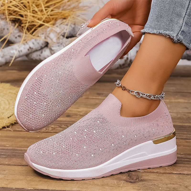 Damen-Slip-On-Sneaker mit Strasssteinen und Schmetterlingsmotiv