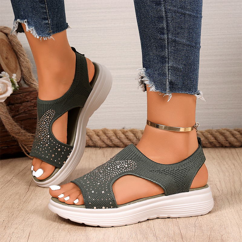 Damen-Sandalen mit Strasssteinen und Plateausohle