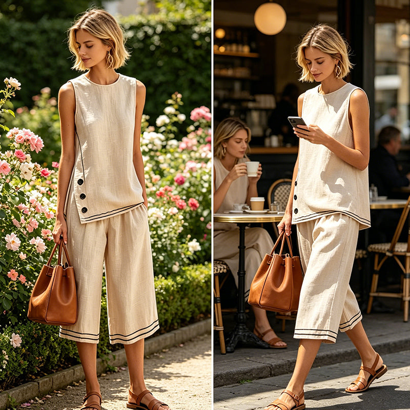 Set aus ärmellosem Oberteil und Shorts mit weitem Bein für Damen