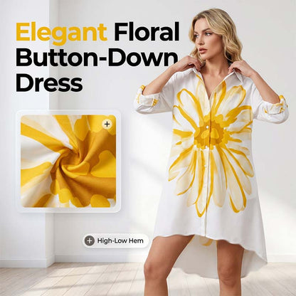 Damen Blumenmuster Knopfleiste Hemdkleid