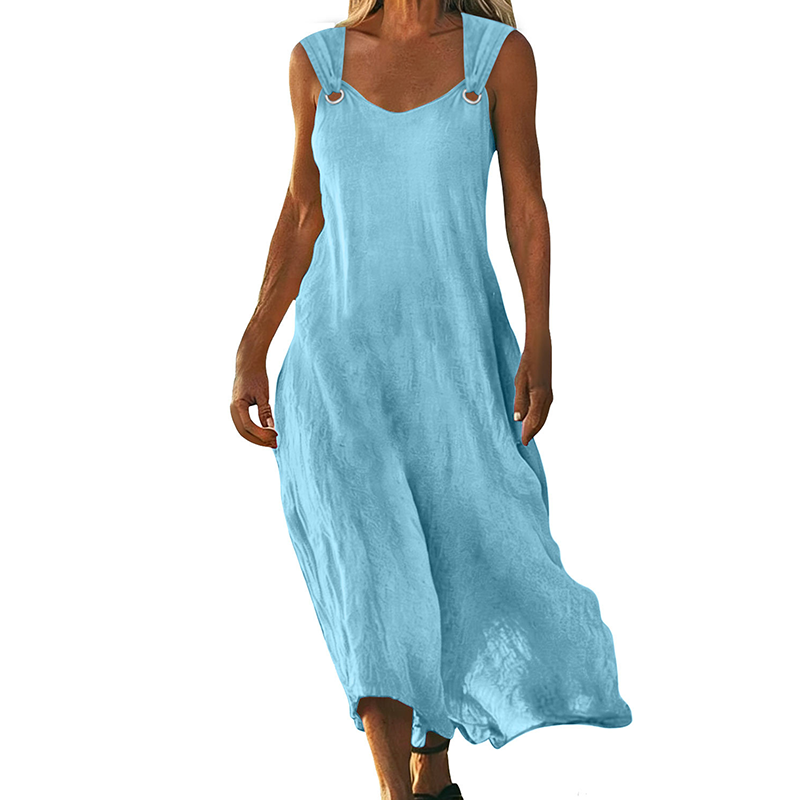 Damen ärmelloses V-Ausschnitt Maxikleid mit Ringträgern