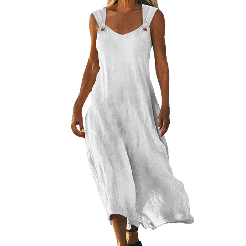 Damen ärmelloses V-Ausschnitt Maxikleid mit Ringträgern