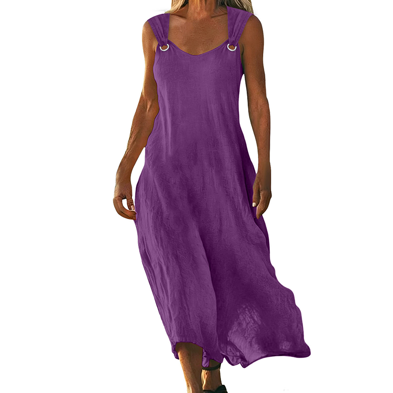 Damen ärmelloses V-Ausschnitt Maxikleid mit Ringträgern