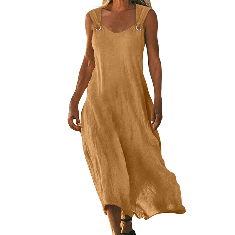 Damen ärmelloses V-Ausschnitt Maxikleid mit Ringträgern