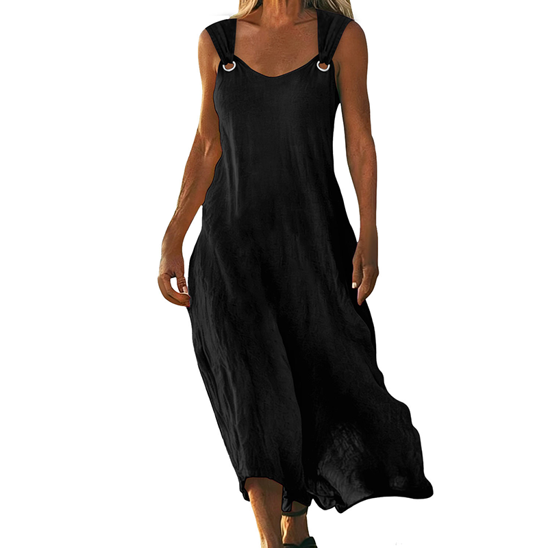 Damen ärmelloses V-Ausschnitt Maxikleid mit Ringträgern