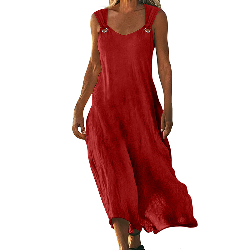 Damen ärmelloses V-Ausschnitt Maxikleid mit Ringträgern
