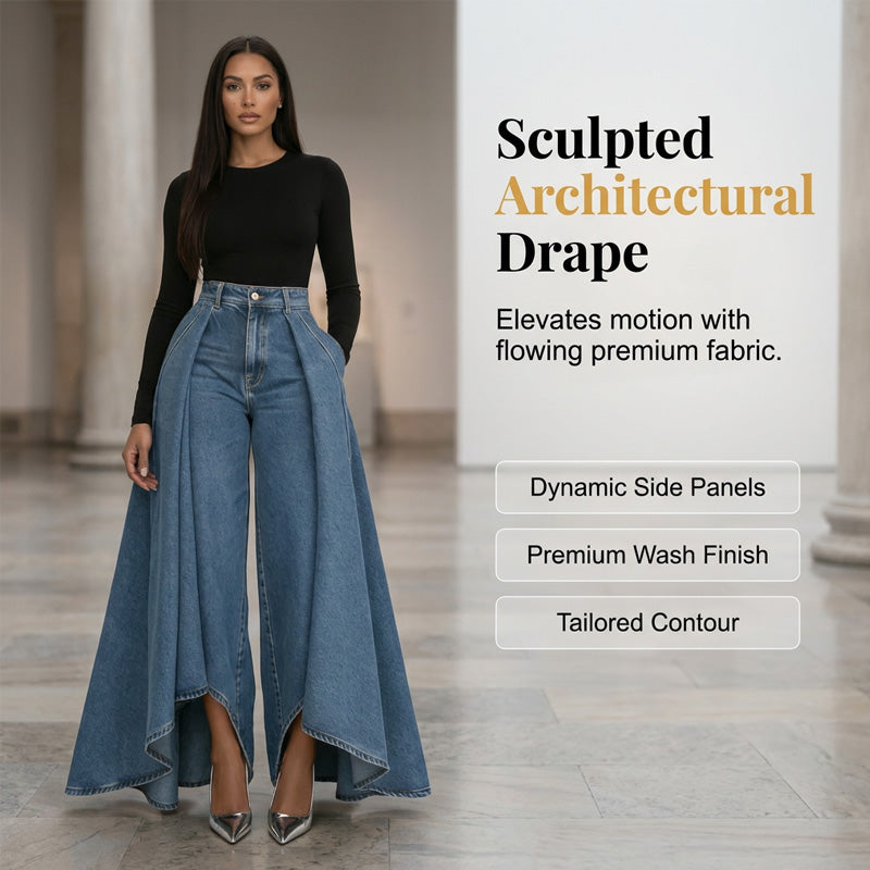 Damen Hochtaillierte Weitbein-Jeans mit High-Low-Saum