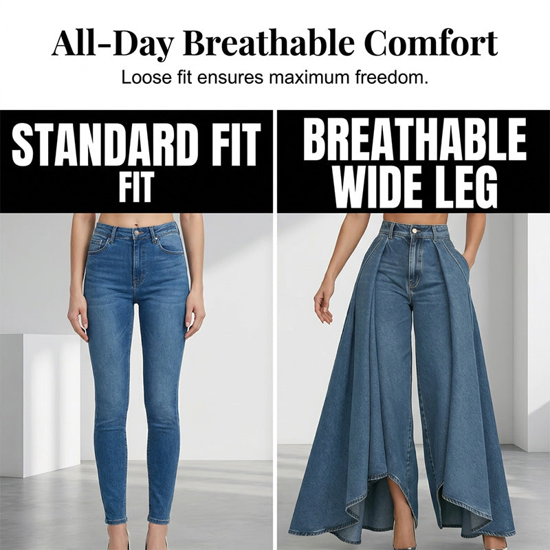 Damen Hochtaillierte Weitbein-Jeans mit High-Low-Saum