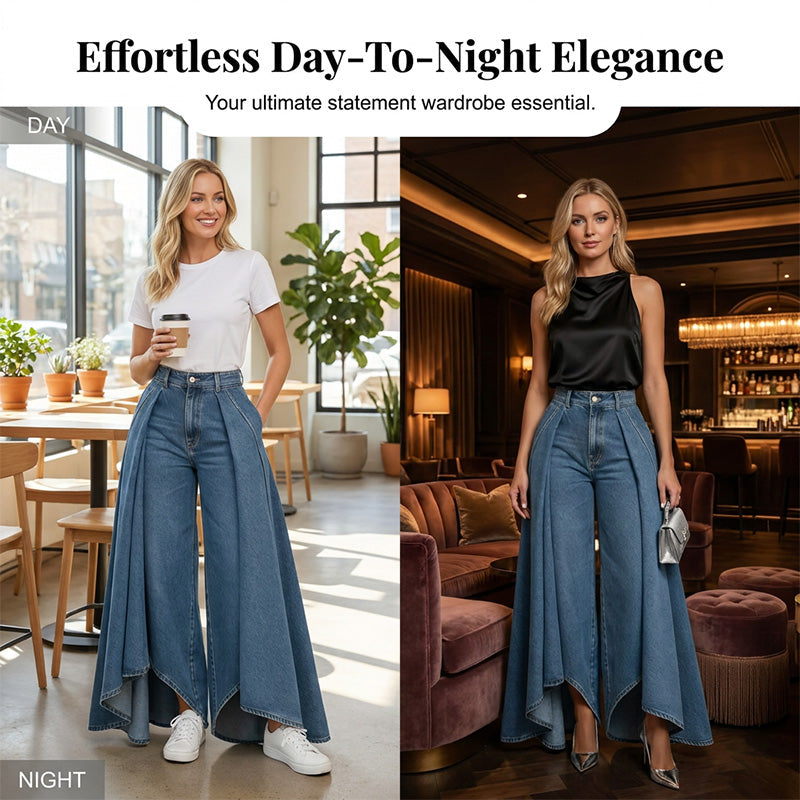 Damen Hochtaillierte Weitbein-Jeans mit High-Low-Saum