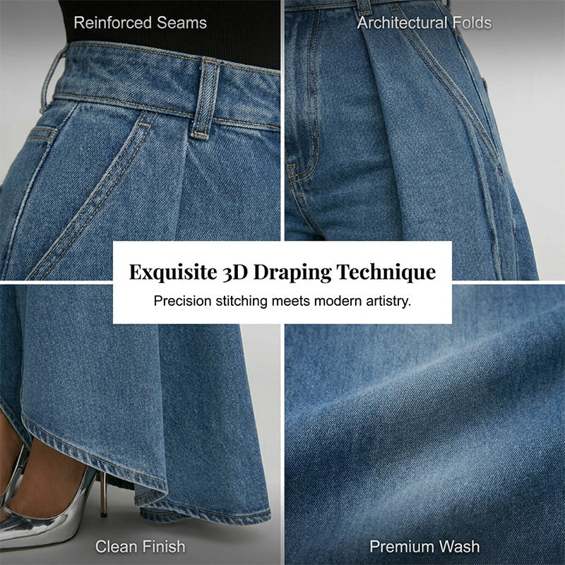 Damen Hochtaillierte Weitbein-Jeans mit High-Low-Saum