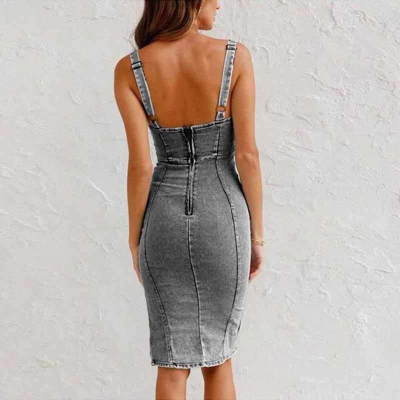 👖 NUR FÜR BEGRENZTE ZEIT: 50 % RABATT! ✨ Damen-Jeanskleid mit freien Schultern – V-Ausschnitt, fließend, Boho-Stil 🌼