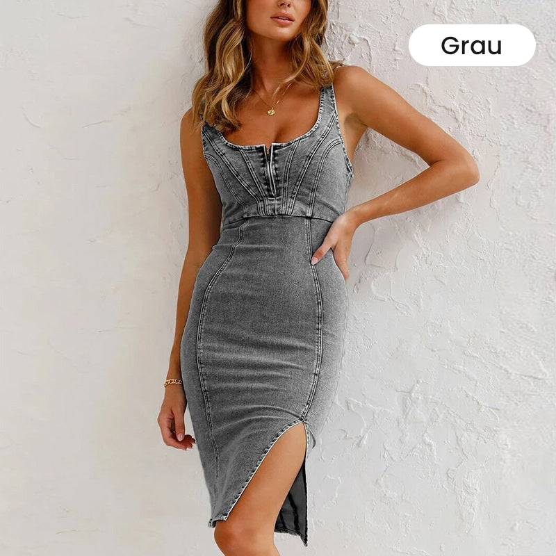 👖 NUR FÜR BEGRENZTE ZEIT: 50 % RABATT! ✨ Damen-Jeanskleid mit freien Schultern – V-Ausschnitt, fließend, Boho-Stil 🌼