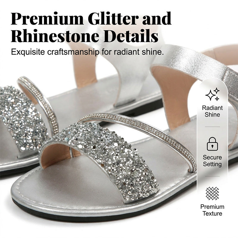 Damen Paillettenriemen Flache Sandalen