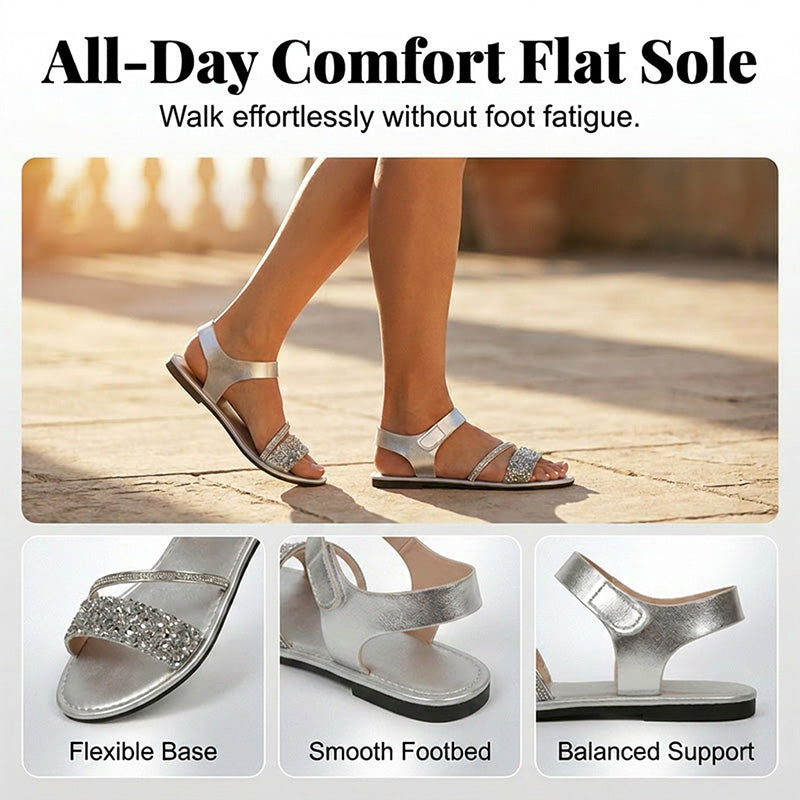 Damen Paillettenriemen Flache Sandalen