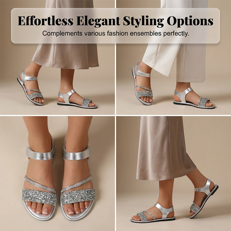 Damen Paillettenriemen Flache Sandalen