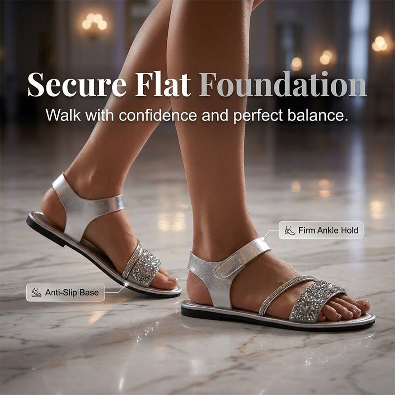 Damen Paillettenriemen Flache Sandalen