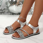 Damen Paillettenriemen Flache Sandalen