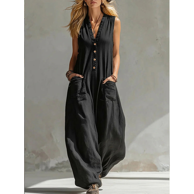 👗 Damen Casual V-Neck Sleeveless Jumpsuit – figurschmeichelnd, luftig & vielseitig – perfekt für Alltag & besondere Anlässe